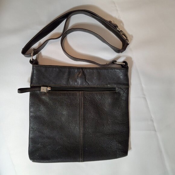 Tignanello Black Leather Messenger Shoulder Bag - Picture 2 of 9